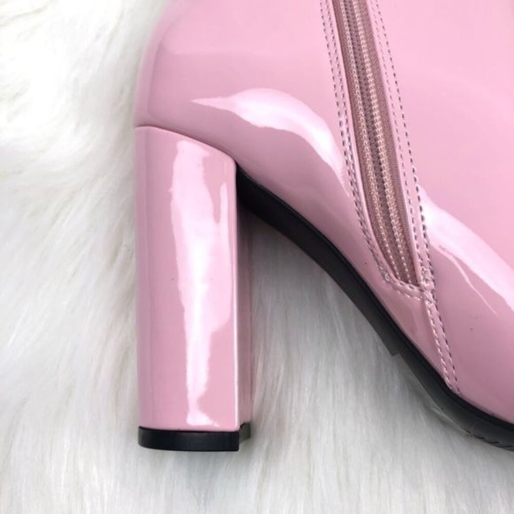 New Women's Qupid Signal Block Heel Low Pointed Toe Ankle Bootie Baby Pink - Picture 7 of 12